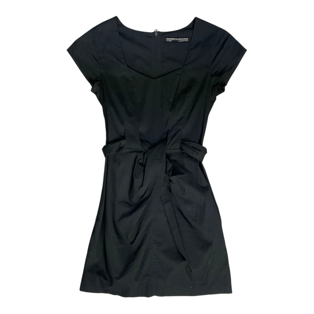 AllSaints Spitalfields Black Cap Sleeve Mini Dress Front Knot Detail Size US 4